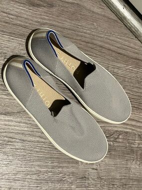 Rothy's Gray Slip-On Loafers with Blue Trim